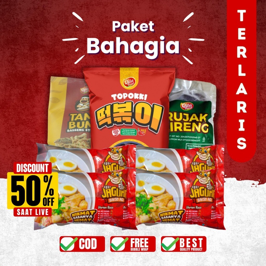 

PAKET BAHAGIA - (BASO ACI BAKSO ACI TULANG RANGU BASRENG PEDAS DAUN JERUK TOPPOKI CIRENG RUJAK)