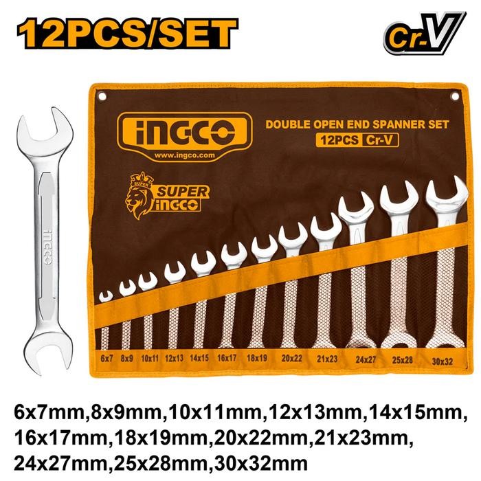 Double Open End Spanner Set 12 Pcs Kunci Pas 6 32 mm INGCO HKSPA2142 Kunci Ring Pas
