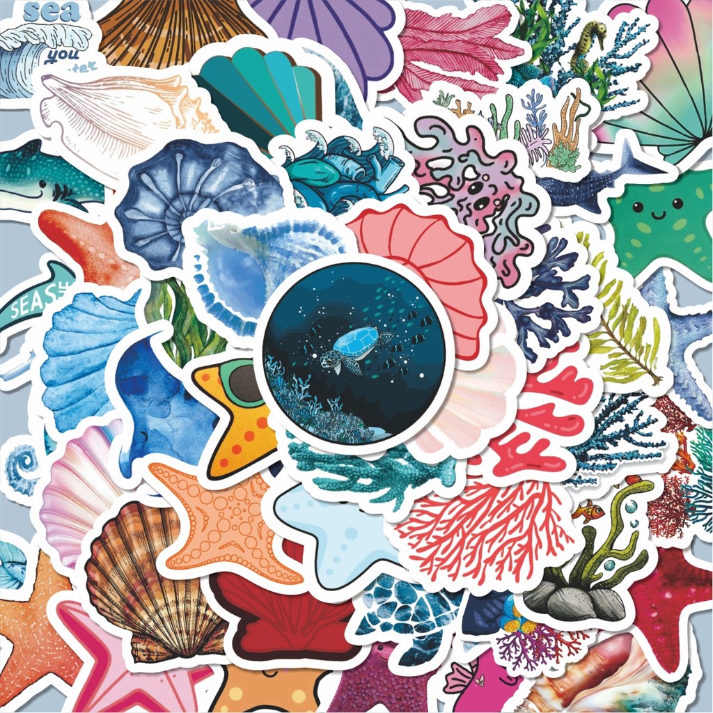 

100PCS Lucu Stiker Magic Sea Series Stiker Aesthetic Stiker Anti Air Stikers Berperekat Waterproof sticker decal buat Motor Helm Buku Journal Koper Casing HP Laptop Botol Minum Hadiah anak