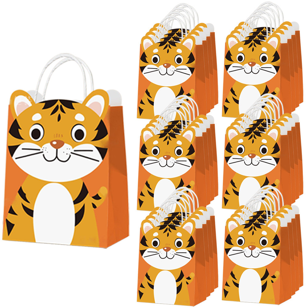 

5/10/20/30pcs Cartoon Animals Paper Goodie Bags With Handle Cute Mengmeng Tiger Gift Bag Candy Bags Kids Birthday Party Supplies