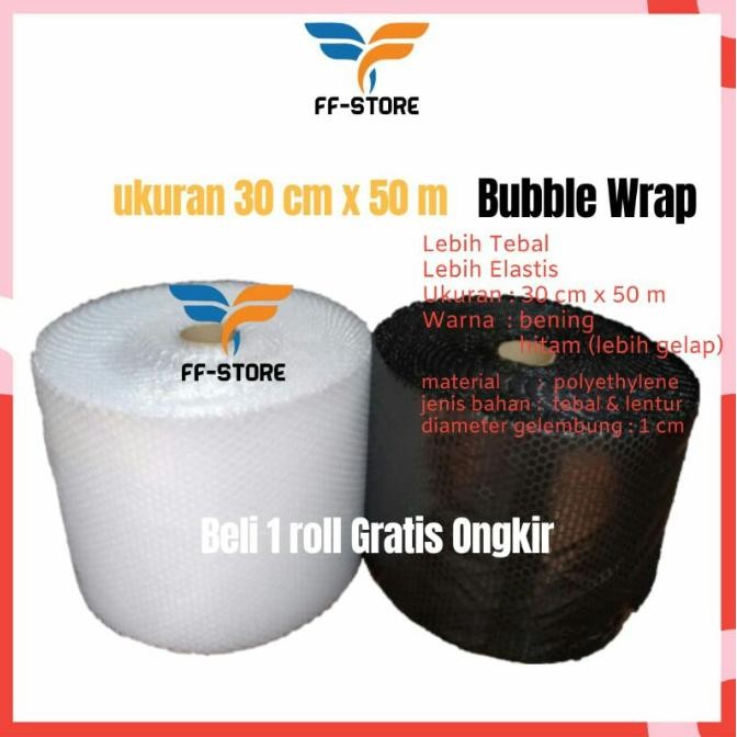 

Bubble Wrap Roll 50 m x 30 cm Hitam Putih Bening Perlengkapan Packing - Hitam, Ekonomis