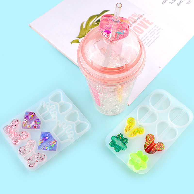 

DIY Crystal Epoxy Resin Mold Cup Straw Accessories Mold Straw Silicone Mold Snap Accessories Jewelry Molds