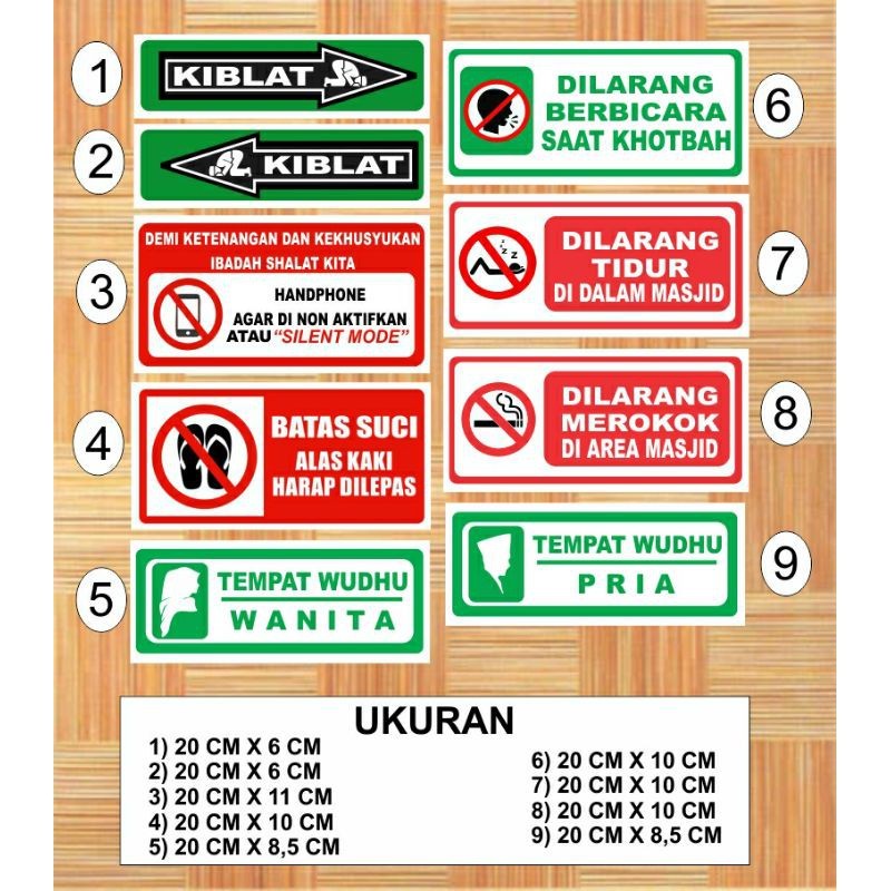STIKER STICKER/AKRILIK MASJID MUSHOLA ARAH KIBLAT TEMPAT WUDHU DILARANG MEROKOK/BICARA BATAS SUCI MA