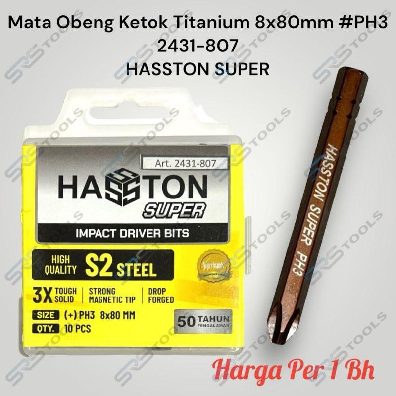 HASSTON SUPER 2431-807 Mata Obeng Ketok Panjang PH3 80mm Plus (+) Titanium PH 3
