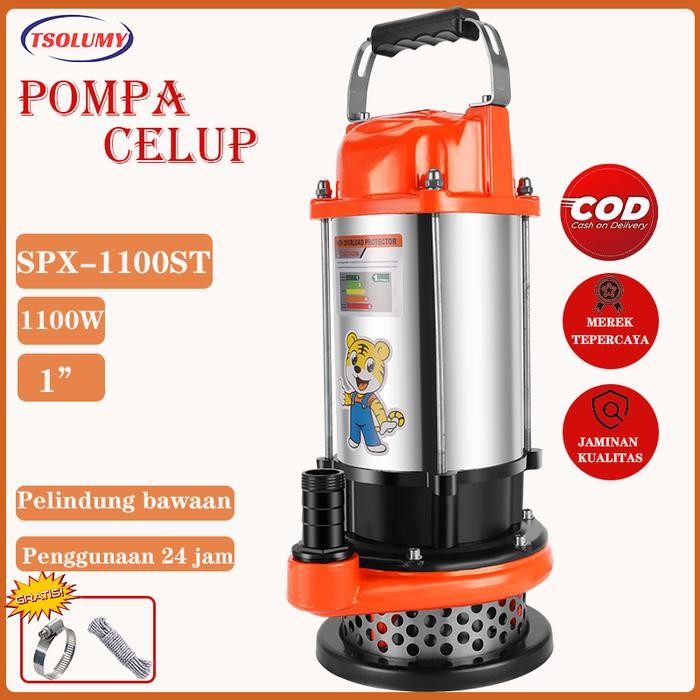 Tsolumy Pompa Celup Air Kotor SPX-1100ST Pompa Celup Air Pompa Sumur Gali Pompa Celup Kolam Ikan