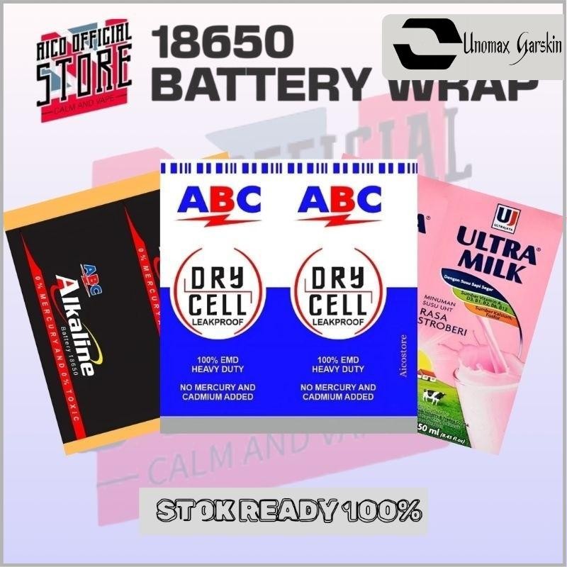

unomax garskin PROMO Pelindung Baterai - Skin Wrap Baterai 18650 Motif Big Brand Logo Motif Baterai ABC Alkaline Original Desain - Skin Wrap Baterai 18650 Bisa Untuk Hiasan Serta Pelindung Baterai