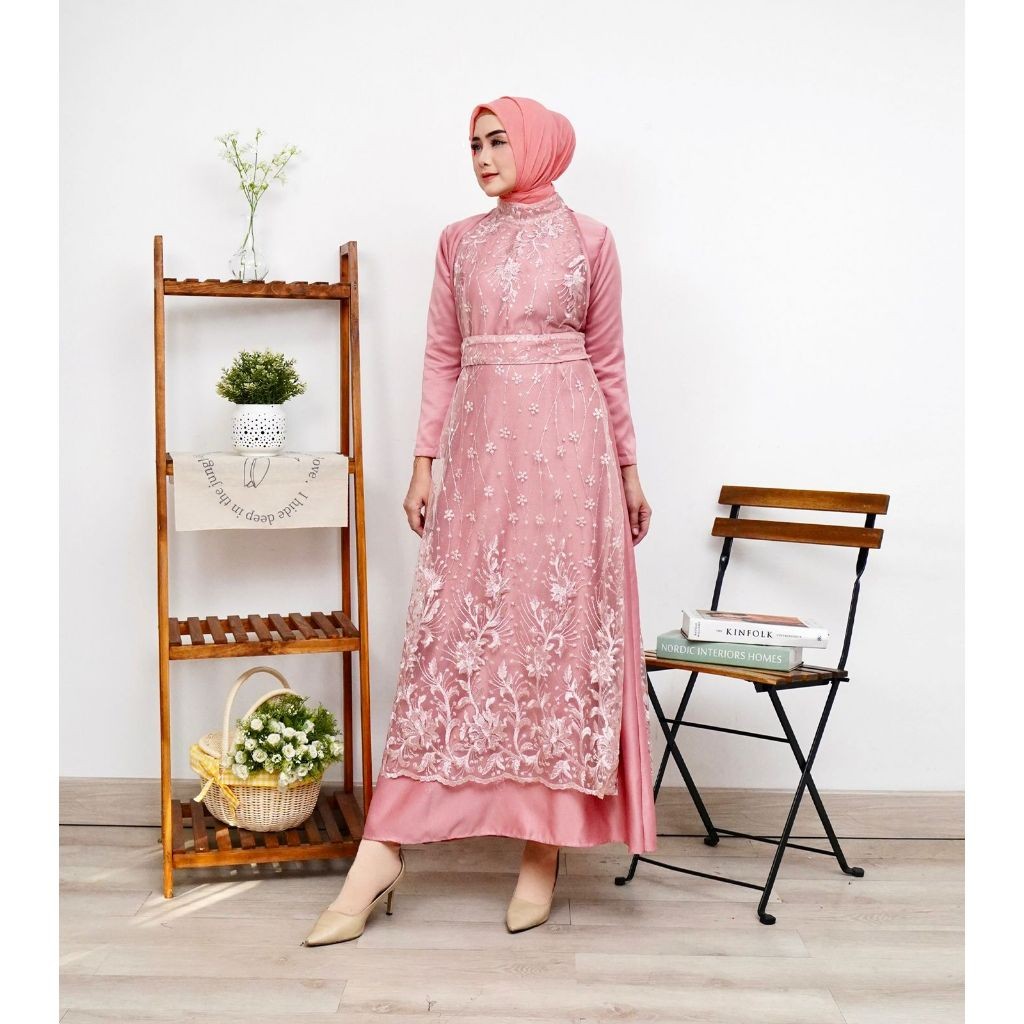 2IN1 THALITA DRESS INNER + OUTER BRUKAT TILLE PREMIUM / FREE BELT / SET GAMIS MAXI DRESS KONDANGAN P