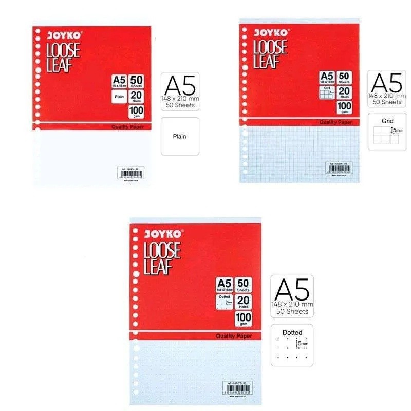 

Joyko loose leaf/kertas binder A5 grid/dot/blank 100gsm 50 lembar
