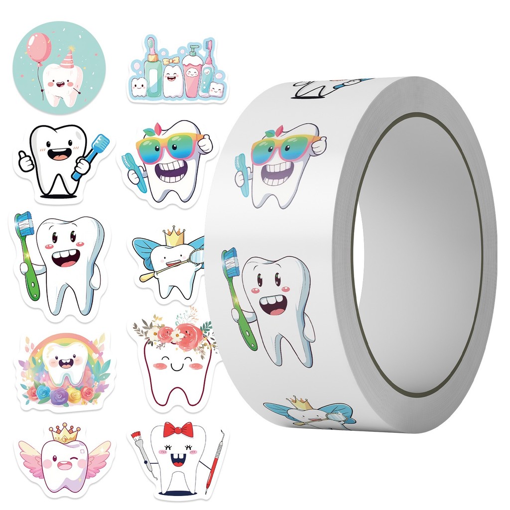 

500pcs/Roll Dental Tooth Shaped Stickers Cartoon Dentistry Decoration Decals For Wall Fridge Dental Accessories Kids Toy Gifts