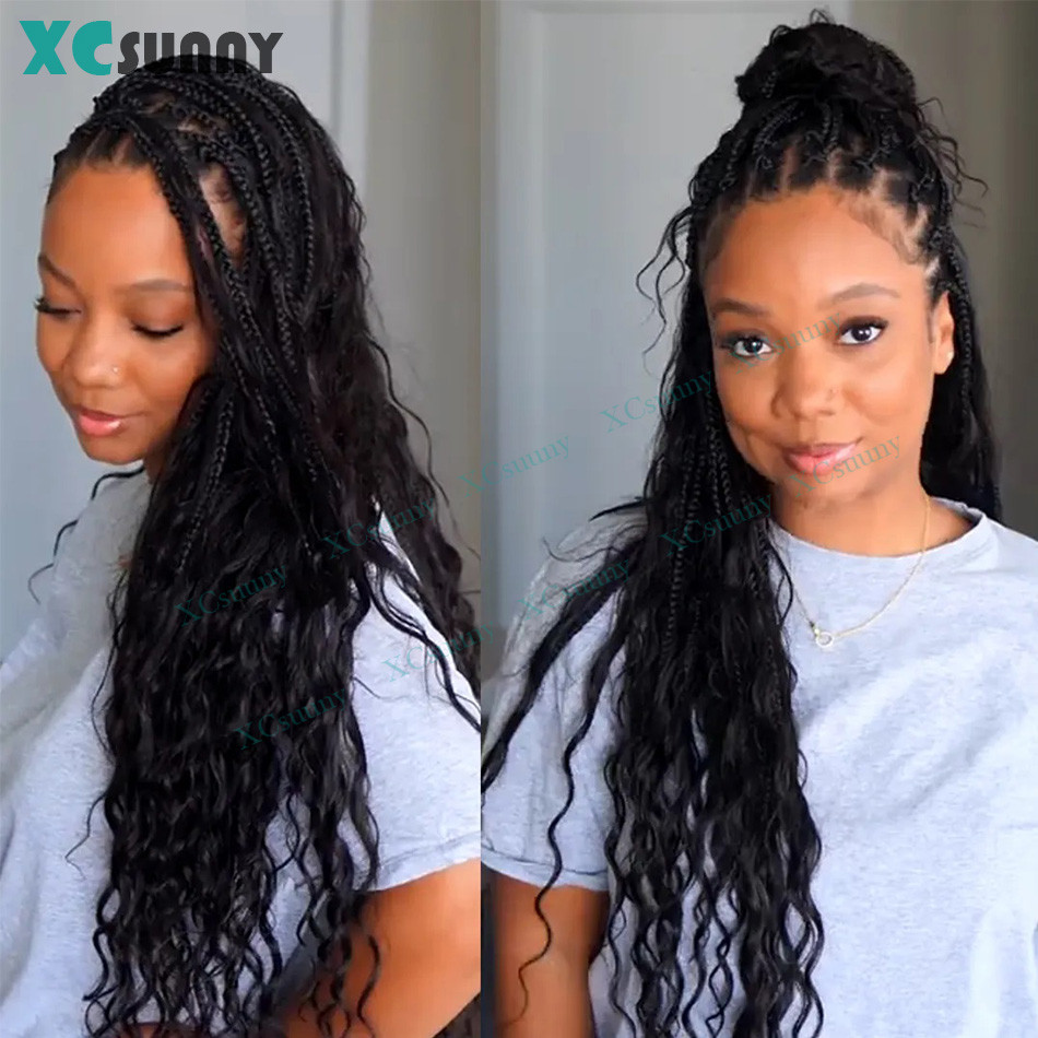 Pre Looped Crochet Boho Box Braids With Human Hair Body Wave Box Braids Crochet Hair 30inch For Blac