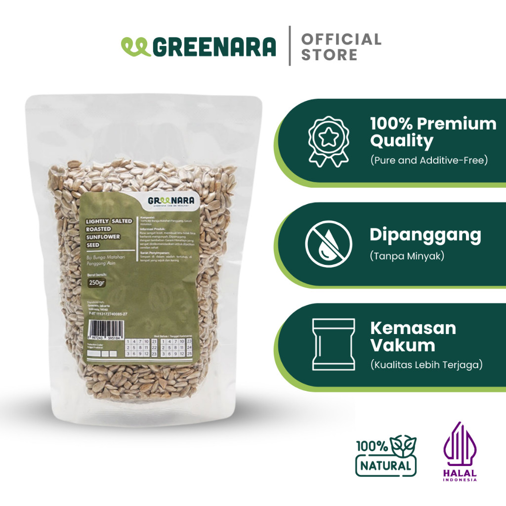 

Greenara Natural Lightly Salted Roasted Sunflower Seed 250gr / Kuaci Kupas Panggang Asin