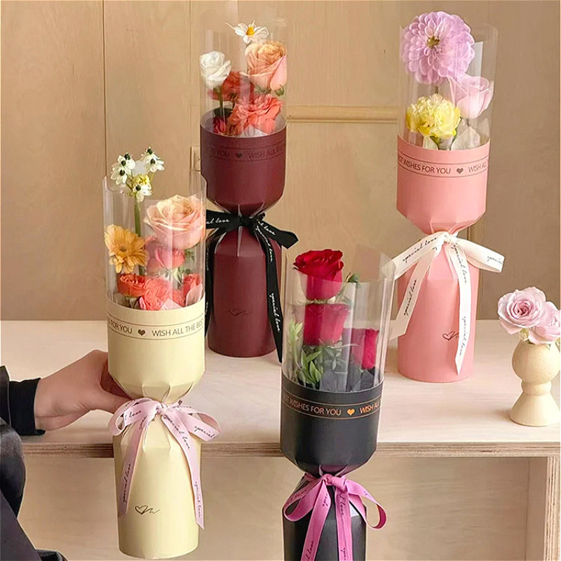 

【10 PCS】 Ready Hari Ibu / Hari Valentine / Musim Kelulusan Terintegrasi Potongan Bentuk Tunggal Transparan Buket Bunga Kertas Pembungkus DIY Kertas Buket Bunga DIY