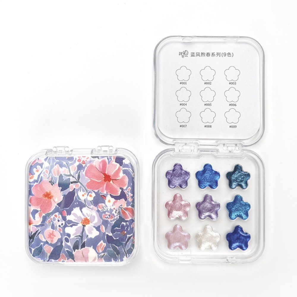 

9 Colors Watercolor Paint Set Pearlescent Solid Watercolor Pigment Flower Design Oil Painting Kit School Art Supplies