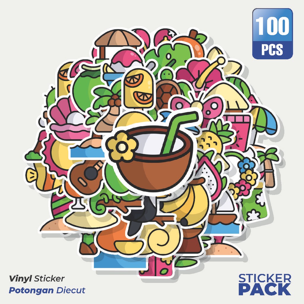 

Super Hemat! 100 PCS Stiker Tropical Island [Pulau Tropis] Waterproof Aesthetic- Untuk Laptop, Motor, dan Helm - Paper Stationery Pack