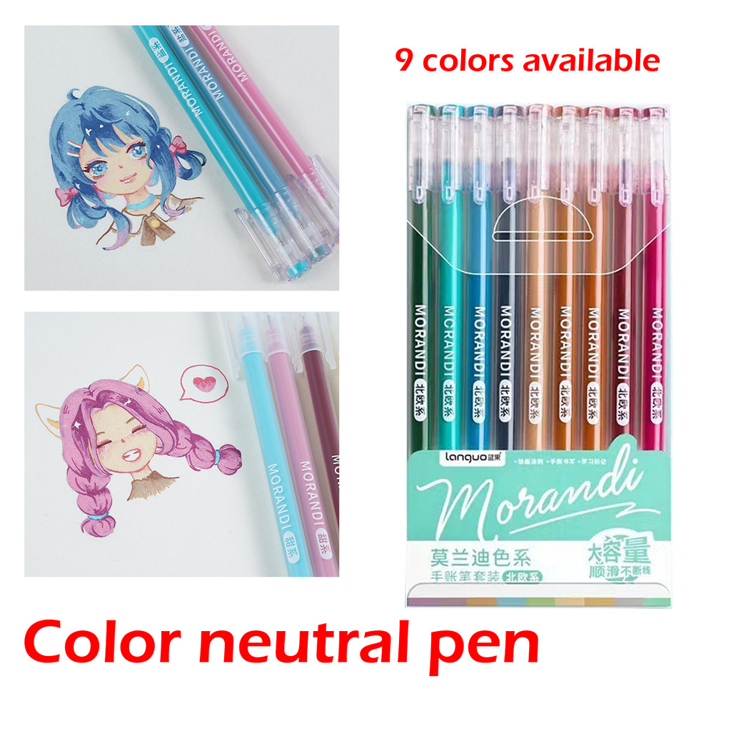 

9PCS/Set pulpen warna warni Drawing pen colour pen pen nib 0.5mm pena gel pulpen warna warni 1 set