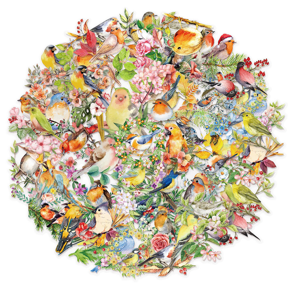 

50PCS Water Splash Watercolor Bird Sticker Pack Waterproof Transparent PET Brochure Flower Material Guitar Waterproof Stickers
