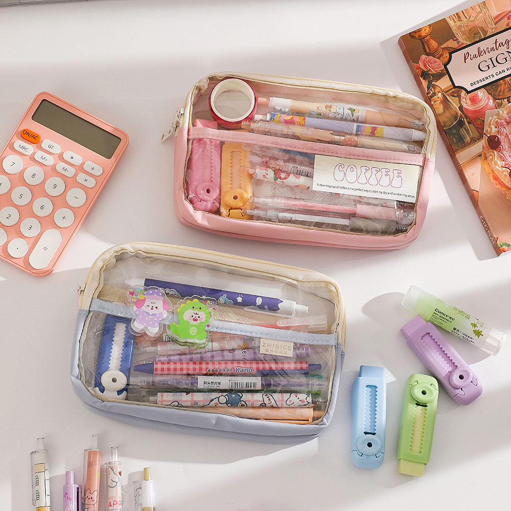 

Two-Layer Transparent Pencil Case Children's Simple Pencil Case Waterproof Design For Junior High School Students Pencil Case