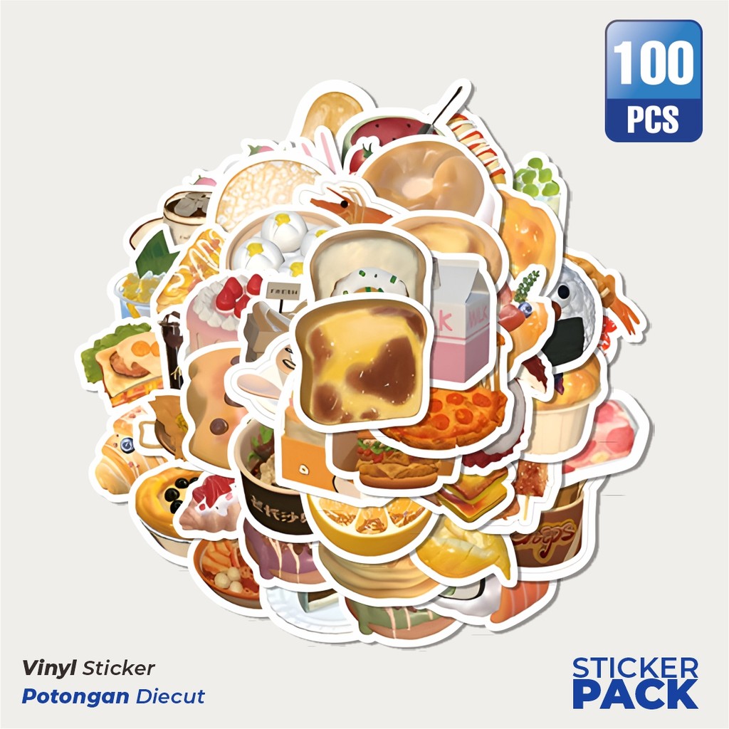 

Super Hemat! 100 PCS Stiker INS Chesee Cake Butter Toast Waterproof Aesthetic- Untuk Laptop, Motor, dan Helm - Paper Stationery Pack