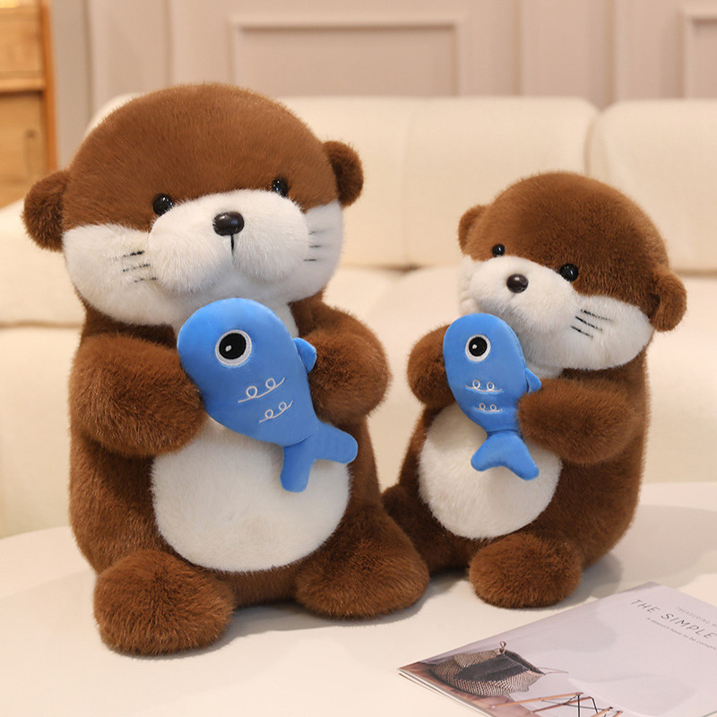 Cuddly Otter Plush Toys Stuffed Chubby Holding Fish Otter Doll Soft Cozy Cartoon Animal Doll Warm Ch