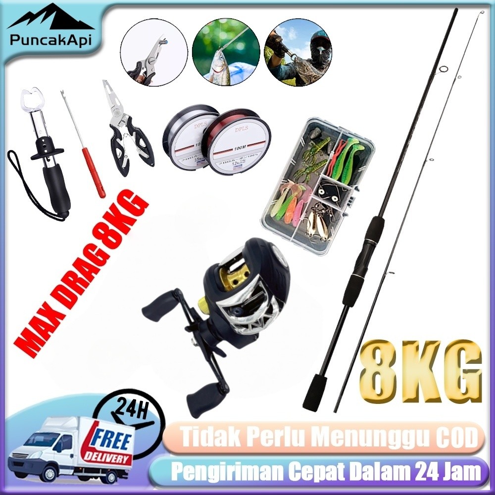 Joran Pancing Set Alat Pancing Set 8KG Reel Pancing Set Joran Pancing Putar Ketahanan Maksimum Set K