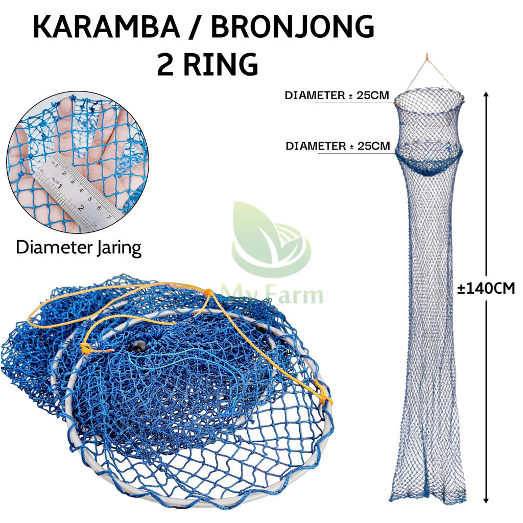 Karamba Korang Koja 2 Ring Bronjong Jaring Bahan Nylon Kuat Tebal Kepis Tempat Wadah Ikan Mancing MF