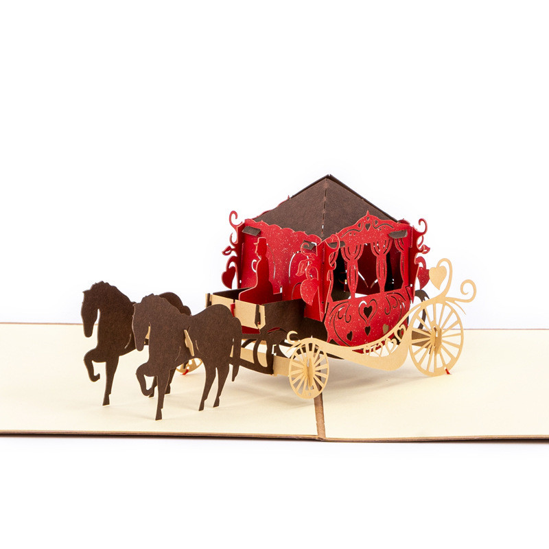 Creative Paper Sculpture 3D Pop-up Greeting Card Wedding Carriage Invitation Postcard Small Card Bir