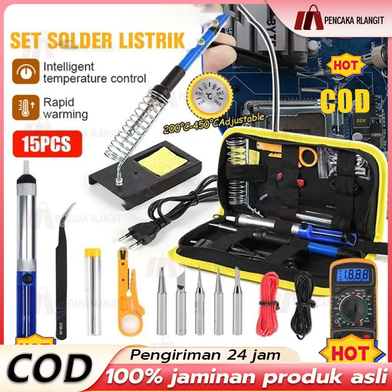 PAKET SOLDER LENGKAP DAN AKSESSORIS CEPAT PANAS SUHU BISA DIATUR Solder Listrik 1 Set 60 Watt Kompli