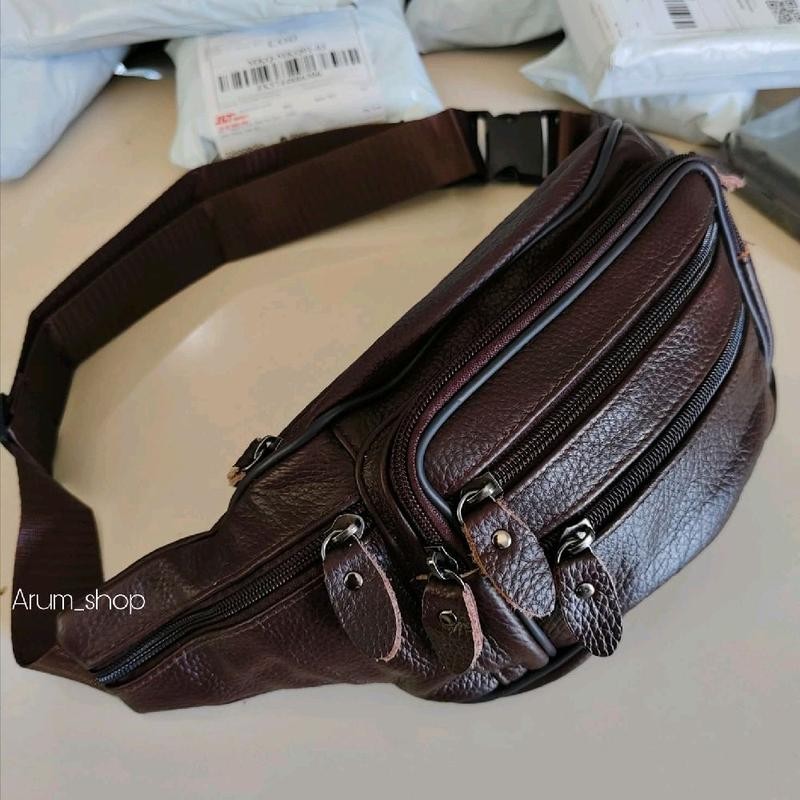 Tas selempang pria full kulit asli 7 kantong resleting
