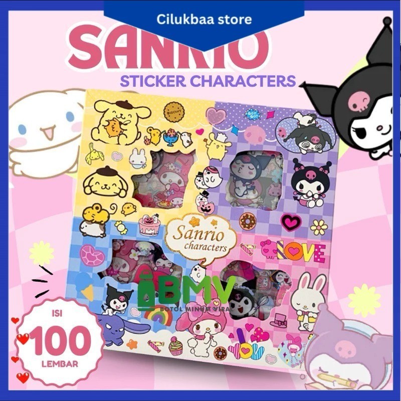 

Sticker Lucu 2D Sanrio Karakter Sanrio barbie frozen stitch pony Isi 100 Lembar Per Box