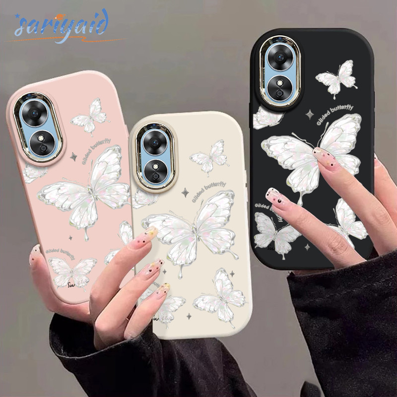 Casing Oppo Kupu-kupu putih Soft Case Lucu Chubby Case Fashion Cocok untuk OPPO A16 A16S A54S A3S A1