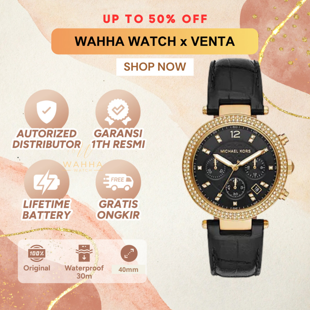 Jam Tangan Wanita  Parker MK6984 Chronograph Ladies Balck Leather Strap [BERGARANSI]