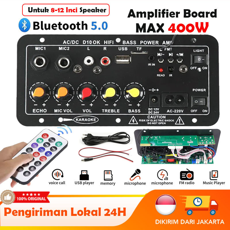 

400W Amplifier Bluetooth Untuk 8-12 Inci Speaker AC 220V DC 12-24V Digital Penguat Suara Stereo Papan Subwoofer Dual Mendukung USB TF
