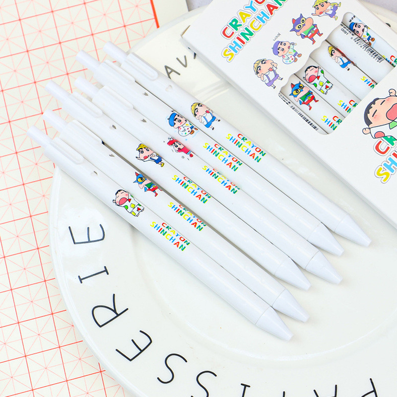 

TERFAVORIT! PULPEN GEL MEKANIK ISI 6 PCS TIP 0,5 MM MOTIF CRAYON SHINCHAN KAWAII TINTA HITAM