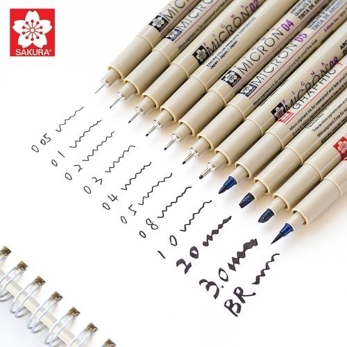 

Sakura Pigma Micron Drawing Pen (Tip 0.05 0.03 0.1 0.2 0.3 0.4 0.5 0.8 PN & Brush ) Tinta Black Hitam