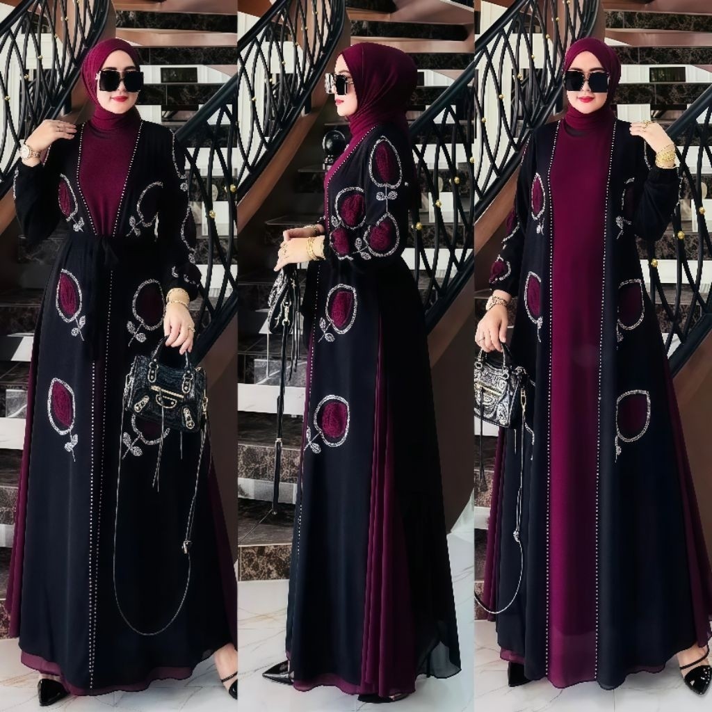 FUJA.ID Gamis Hindi Ori Terbaru 2025 Gamis Hindi Motif Bunga Zahira Dress Matt Ceruty Babydoll Mix S
