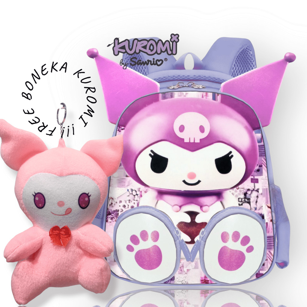 Tas Kuromi Anak Perempuan + Free Boneka | Tas Ransel Sekolah BALITA - PAUD Lucu Gratis Boneka