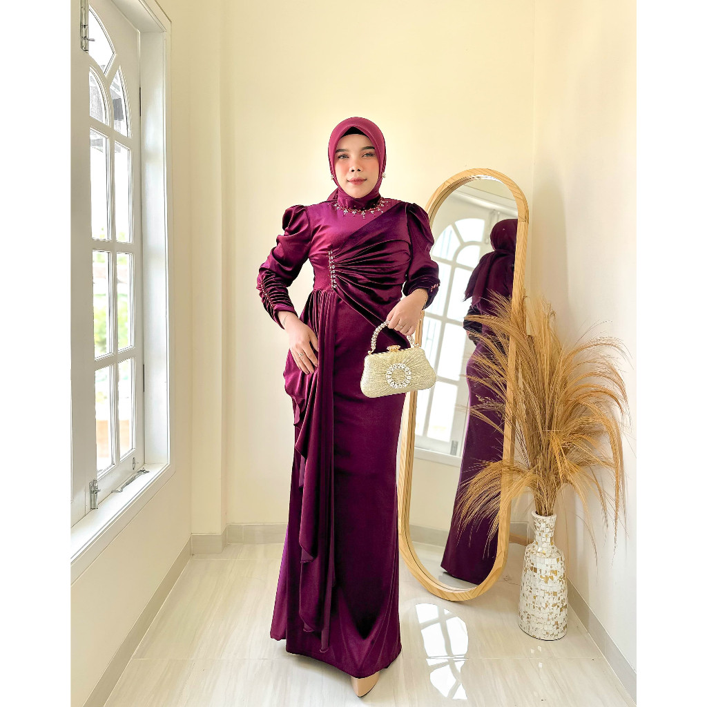 Clarriss Dress Bludru Mermaid Payet  Gamis Kondangan Wanita Terbaru 2025 // Fashion Wanita Muslimah 