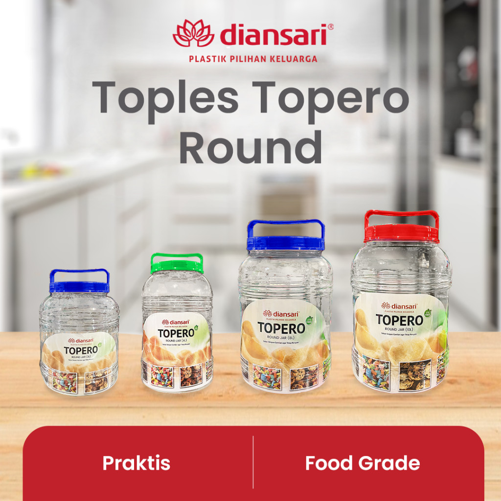 Toples Topero Round  / Toples Plastik PET Bening Drat / Toples Kerupuk Drat Bulat 3L 4L 16L 20L