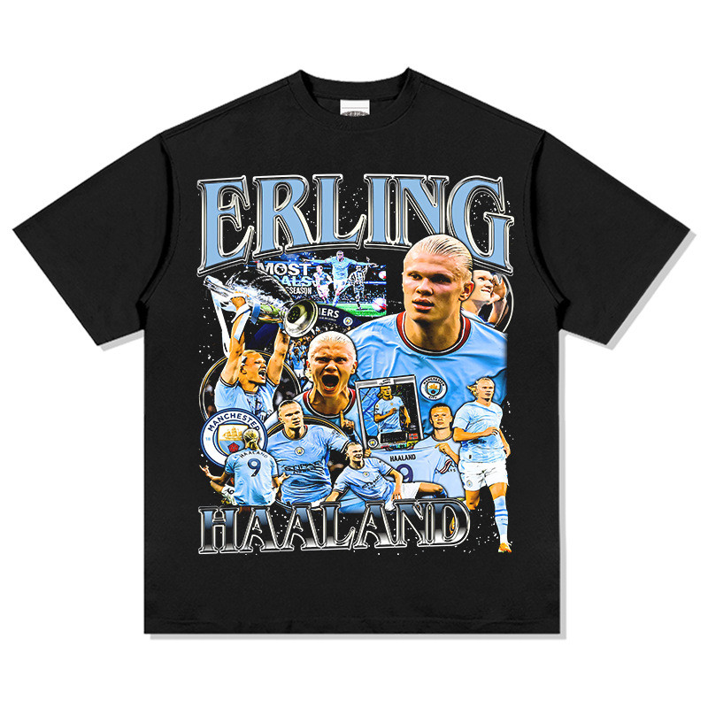Kaos Lengan Pendek Cetak Haaland Manchester City Haaland Amerika Leher Bulat Longgar