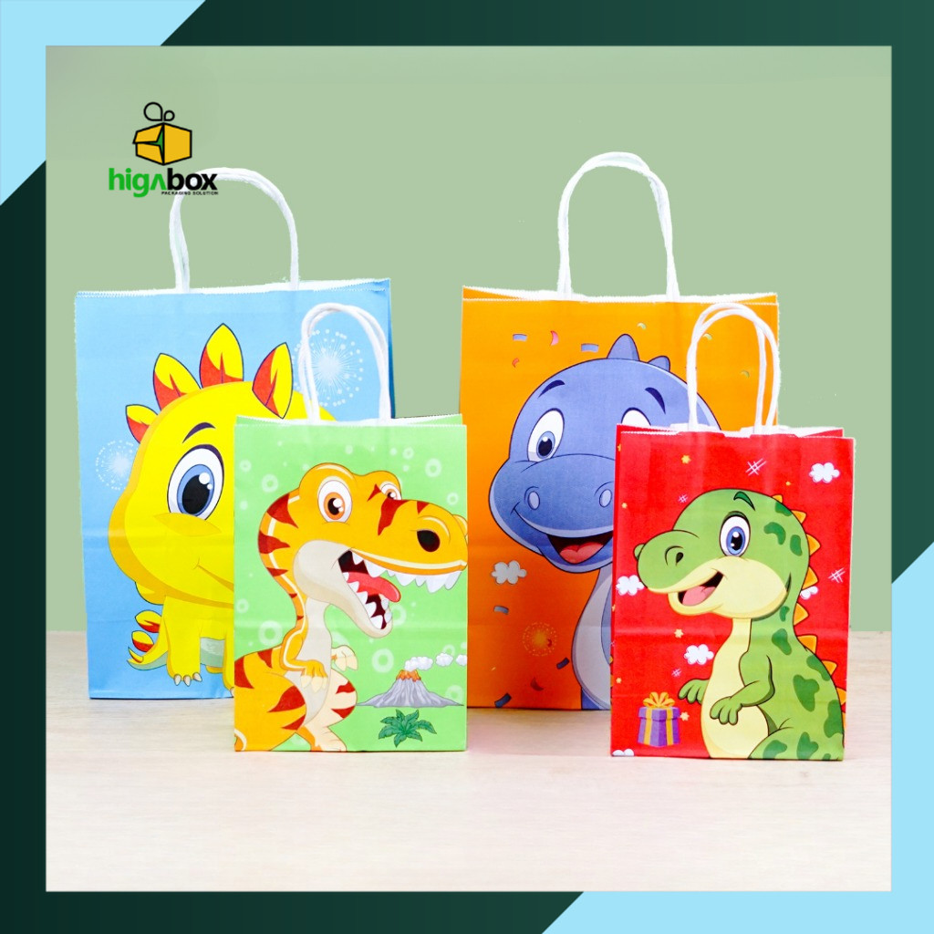 

Paper Bag Dino / Goodie Bag Dino / Paper Bag Karakter / Tas Ulang tahun anak / Tas Hampers Dino / Paper Bag Kraft Motif Dino I AK02J7 - AK03J7