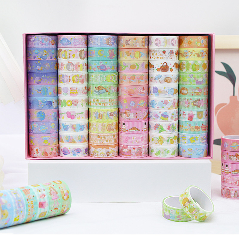 

60Rolls Kawaii Girl Washi Tape Set Masking Stickers for Scrapbook Collage Material Pattern Paper DIY Self Adhesive Decor Craft