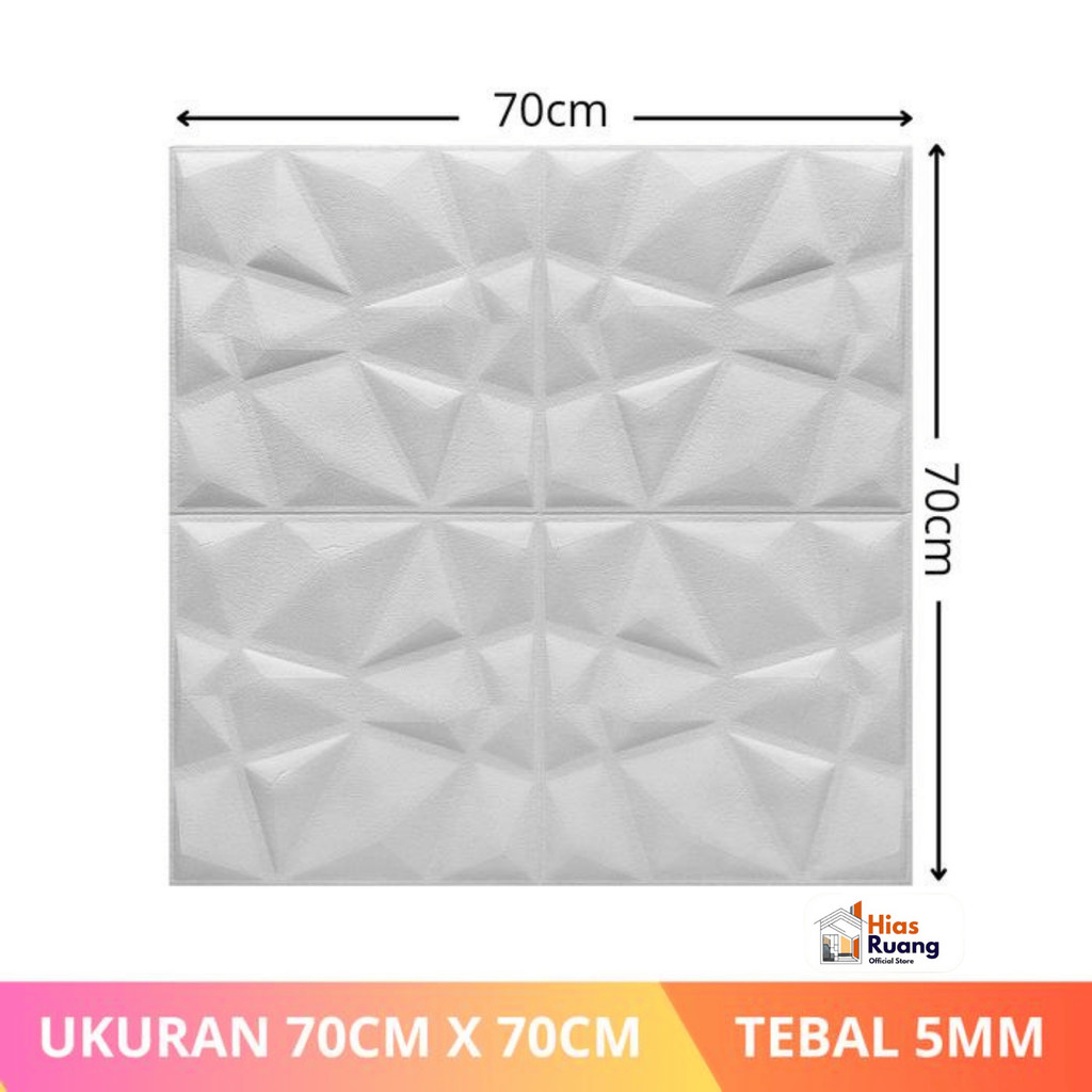 [3 Warna] Sticker Dinding Wallfoam 3D Diamond 70cm x 70cm Permata Busa Gabus Gold Grey White Praktis