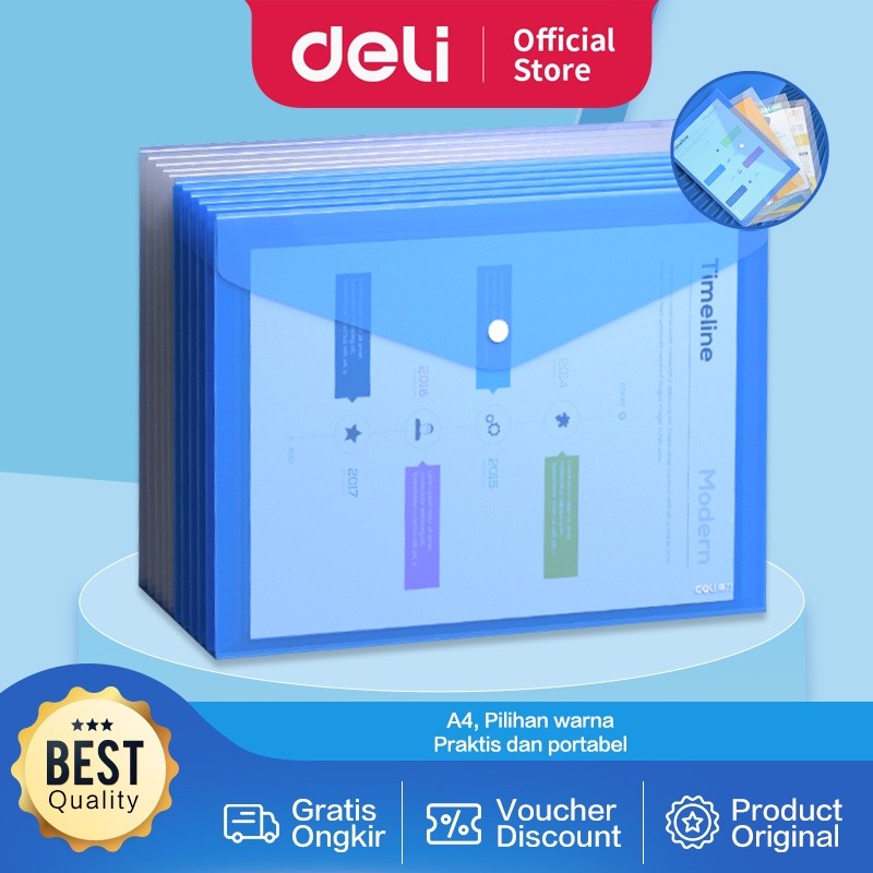 

Deli File Bag / Map Plastik Kancing / Tas Map Plastik A4 Anti Air 5505