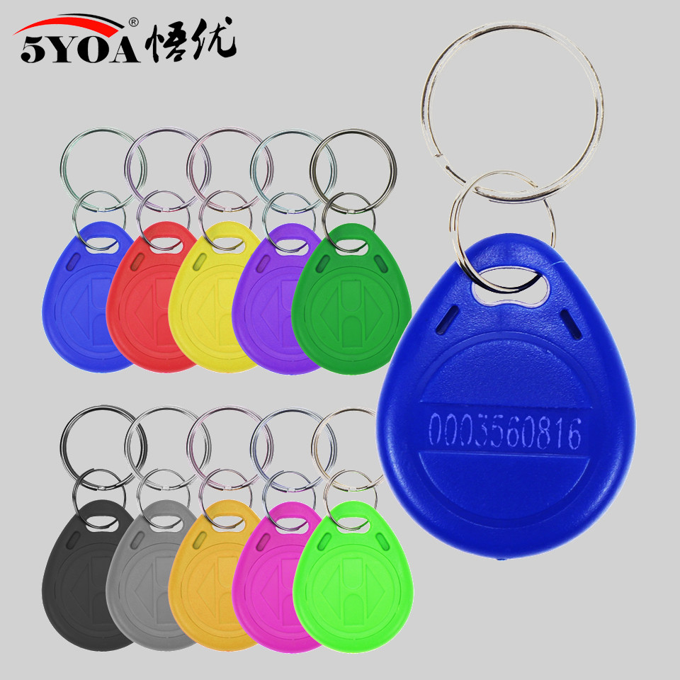 

5YOA 100pcs TK4100 Keys Colorful RFID Tag 125KHz Proximity RFID Card Keyfobs Key Fob Access Control Smart Card Colors Keyfob