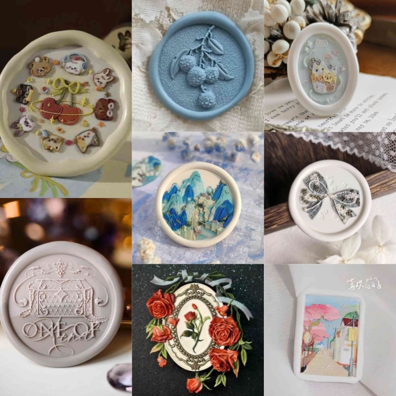 

2025 New Lacquer Seal Multi-Layer Fine Carving Cute Seal Head Embossed Copper Head Invitation Envelope Seal Diy Stamp Toy