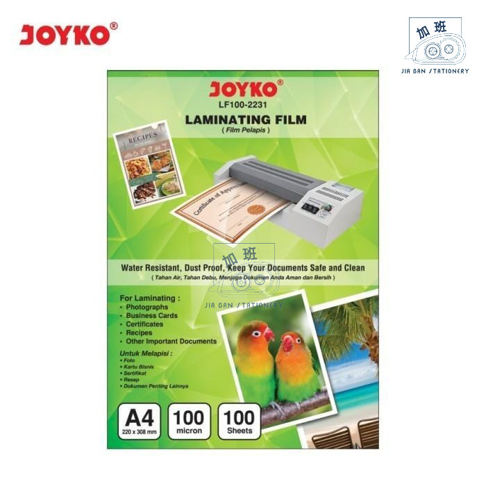 

Plastik Laminating Film Joyko A4 100 Micron 100 Lembar Plastik Mesin Laminasi A4 LF-100-2231 | JBS
