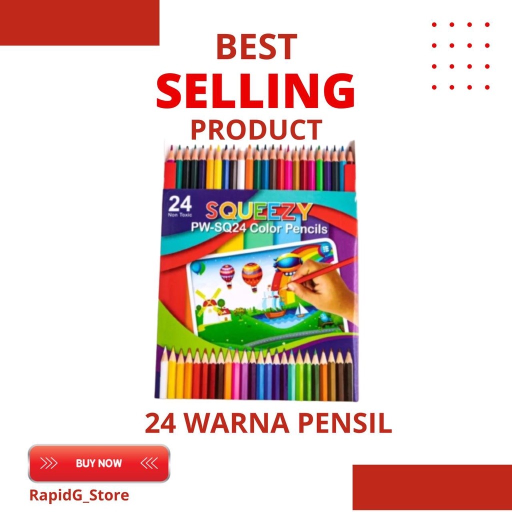 

1 Set 24 Pensil Warna Panjang Squeezy PW-SQ24 – 24 Warna Lengkap untuk Mewarnai & Menggambar Anak Sekolah