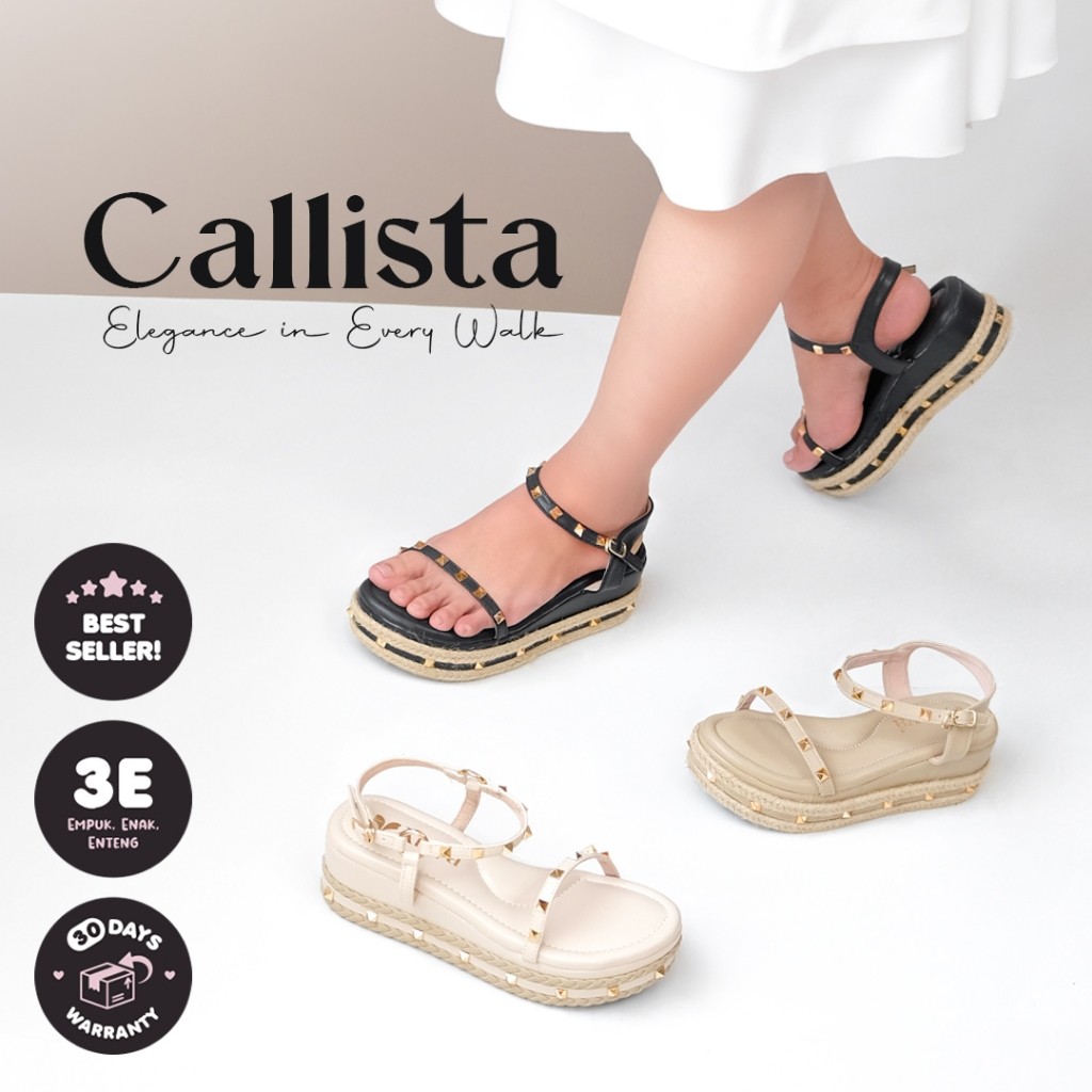 Callista Premium Sandal Wedges 6cm Stud Wanita Studed Platform Sendal Kondangan Valentino (UAL6005)