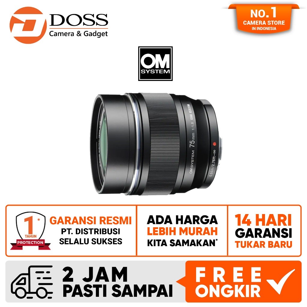 OM SYSTEM 75mm M.ZUIKO DIGITAL ED 75 mm F1.8 Lens (Black)