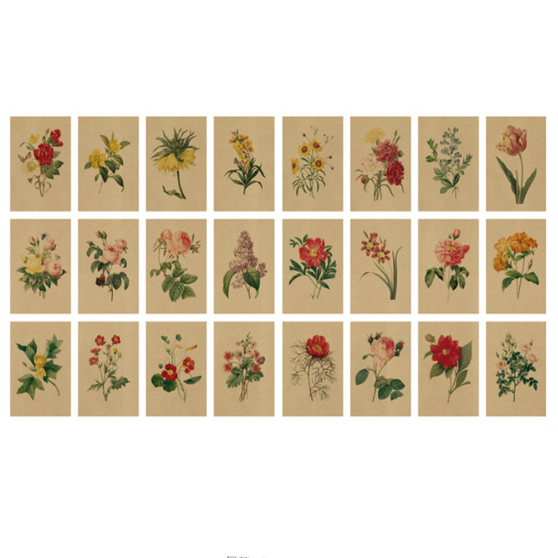 

Hand Painted Plant Illustration Postcard Flower Decorative Card Retro Kraft Paper Greeting Card High Quality Gift Wish Postcard